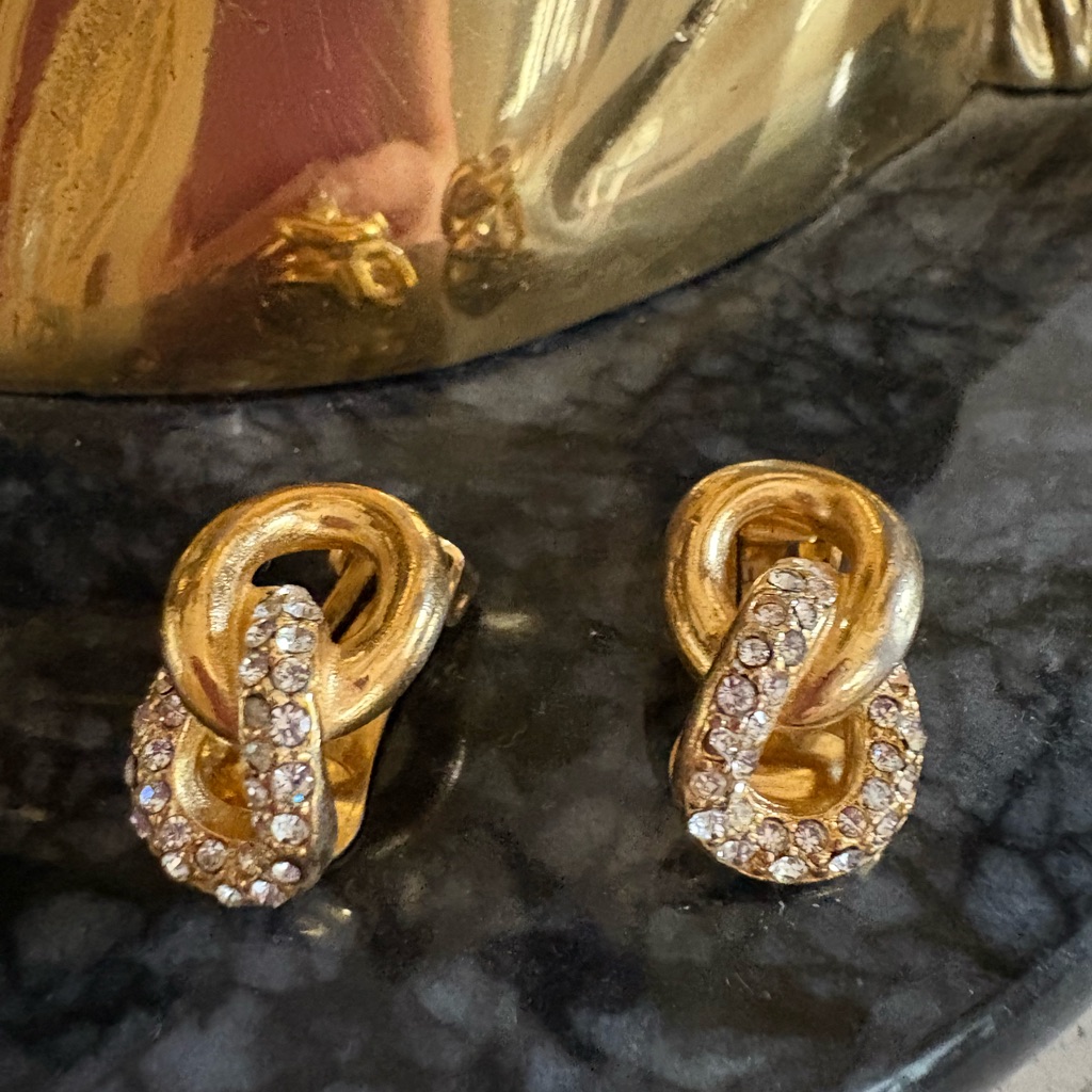Christian Dior Gold-Tone Crystal Knot Clip-On Earrings